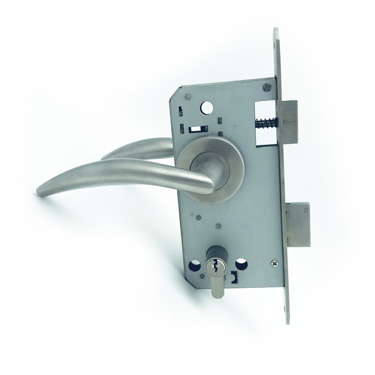 Door mortise latch lock black security aluminum steel glass door handle lock with cylinder keys