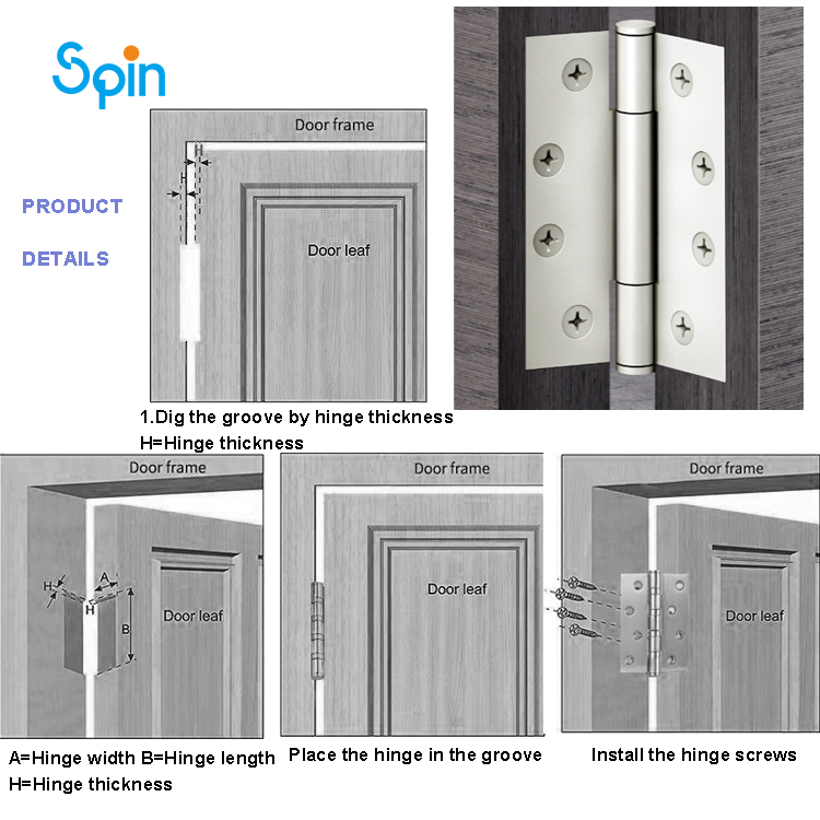 4*4*3mm thickness 2BB 4BB Wooden hinges Door Butt Brass Bronze Stainless Steel door flat hinge