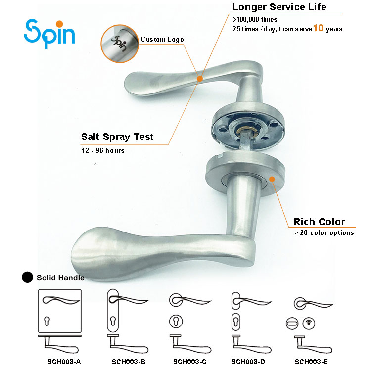 003Cast Stainless steel doorknob Wood Door Lever Handle