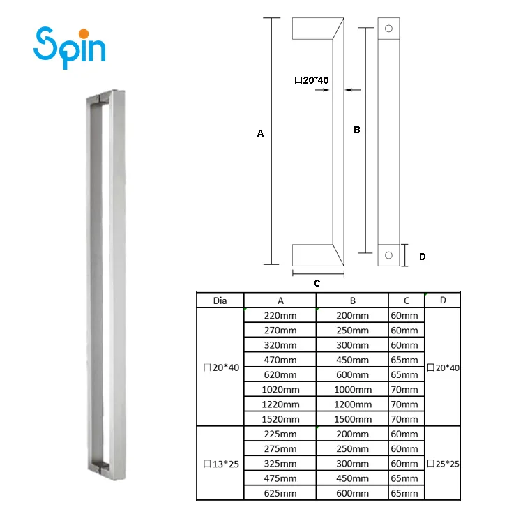 SPH15 High Quality 304 Stainless Steel Back-to-Back Pull Glass Door Handle Shower Door Handle
