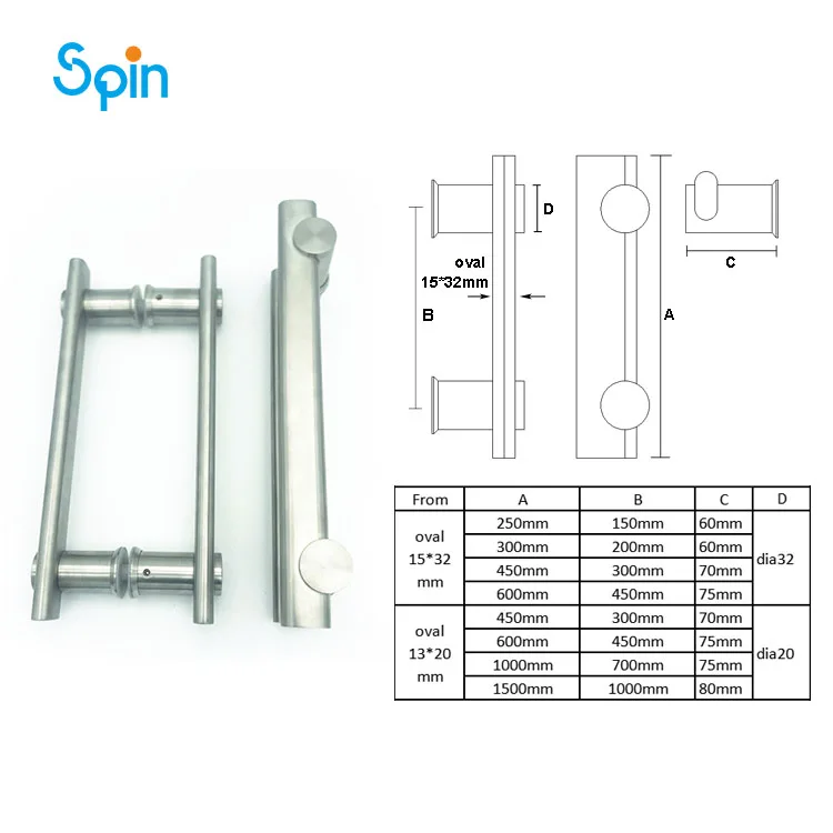SPH27 Design Square Stainless Steel Bathroom Single Building Bathroom Glass Door Handle Pull Handles
